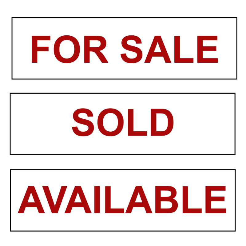 Rider signs with 'FOR SALE', 'SOLD', and 'AVAILABLE' text in red on a white background.